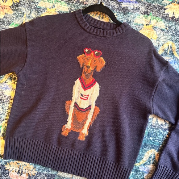 Porridge Jolene Navy Americana Dog Print Crew Neck Sweater - Picture 7 of 10